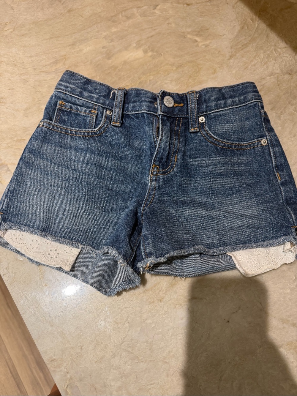 Old Navy Girls' Blue Denim Shorts with White Lace Trim